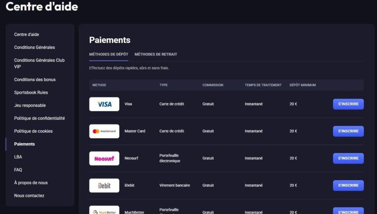Spin Aura Casino moyens paiement